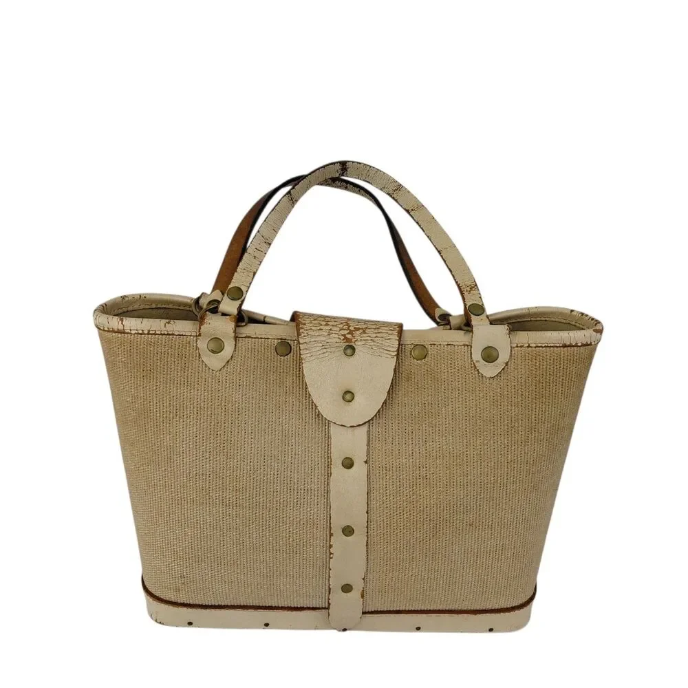 Enid Collins of Texas Model T Canvas Tote Purse Jeweled Wood Bottom 1960s HTF